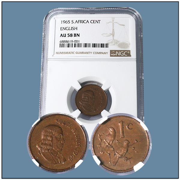 1965 South African English One Cent Au58 MS63BN MS66RB Grades